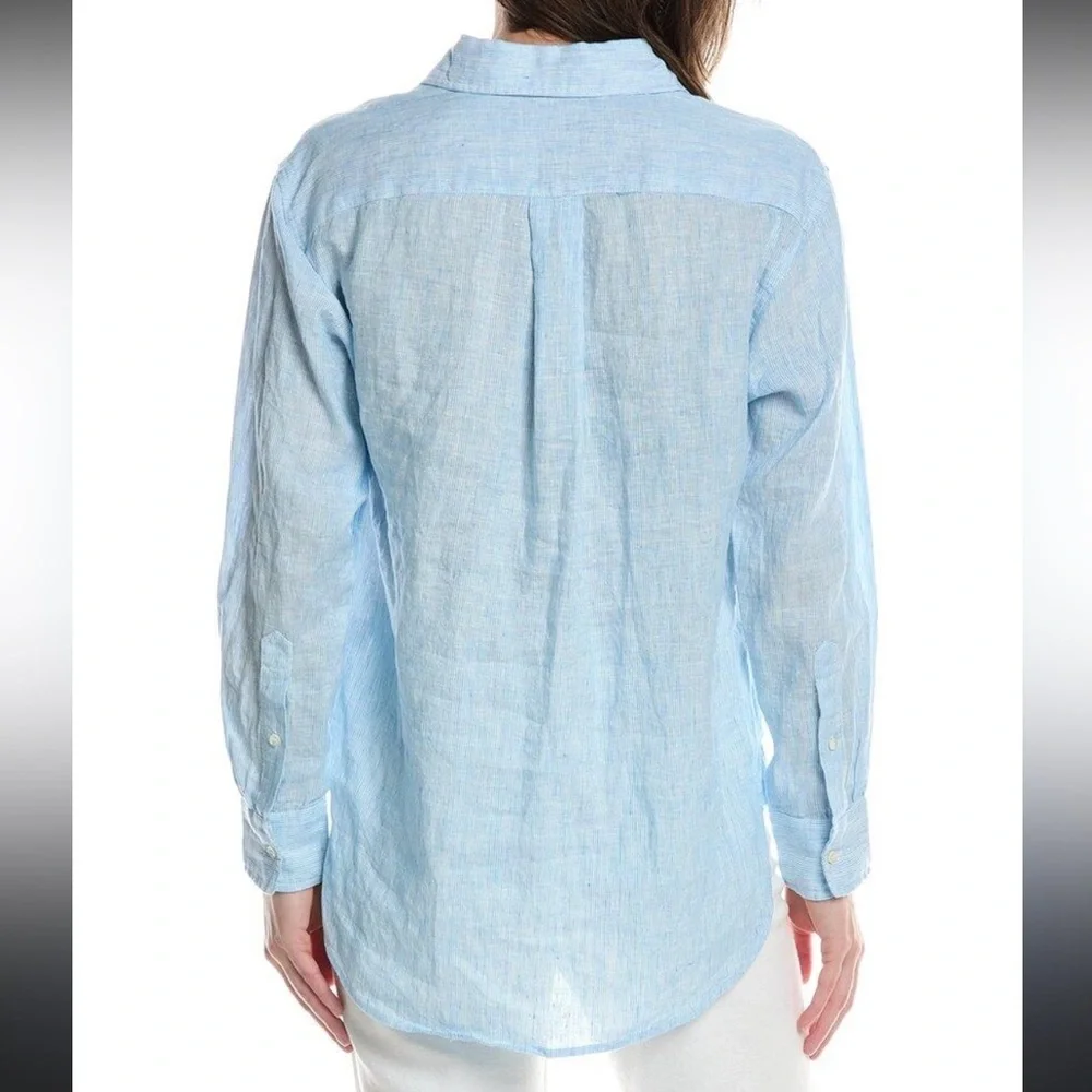 J. McLaughlin 100% Linen Quarter Button Up Blouse Top Blue Large - Picture 2 of 11